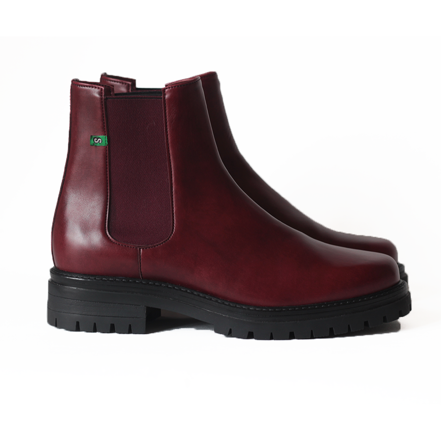 Chelsea boot Jerry woman vegan Supergreen burgundy corn leather and recycled, vegan shoes eco-responsible, accessible and stylish. Ethical, ecological and responsible fashion, eco-design.