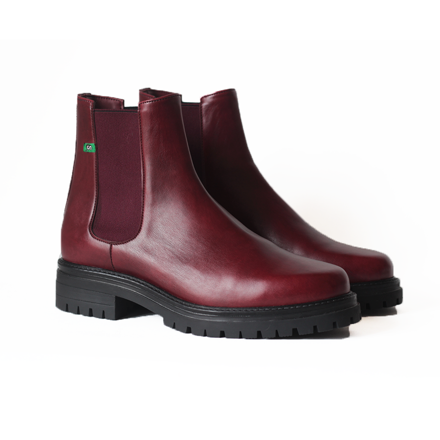 wdf - Chelsea boot Jerry woman vegan Supergreen burgundy corn leather and recycled, vegan shoes eco-responsible, accessible and stylish. Ethical, ecological and responsible fashion, eco-design.